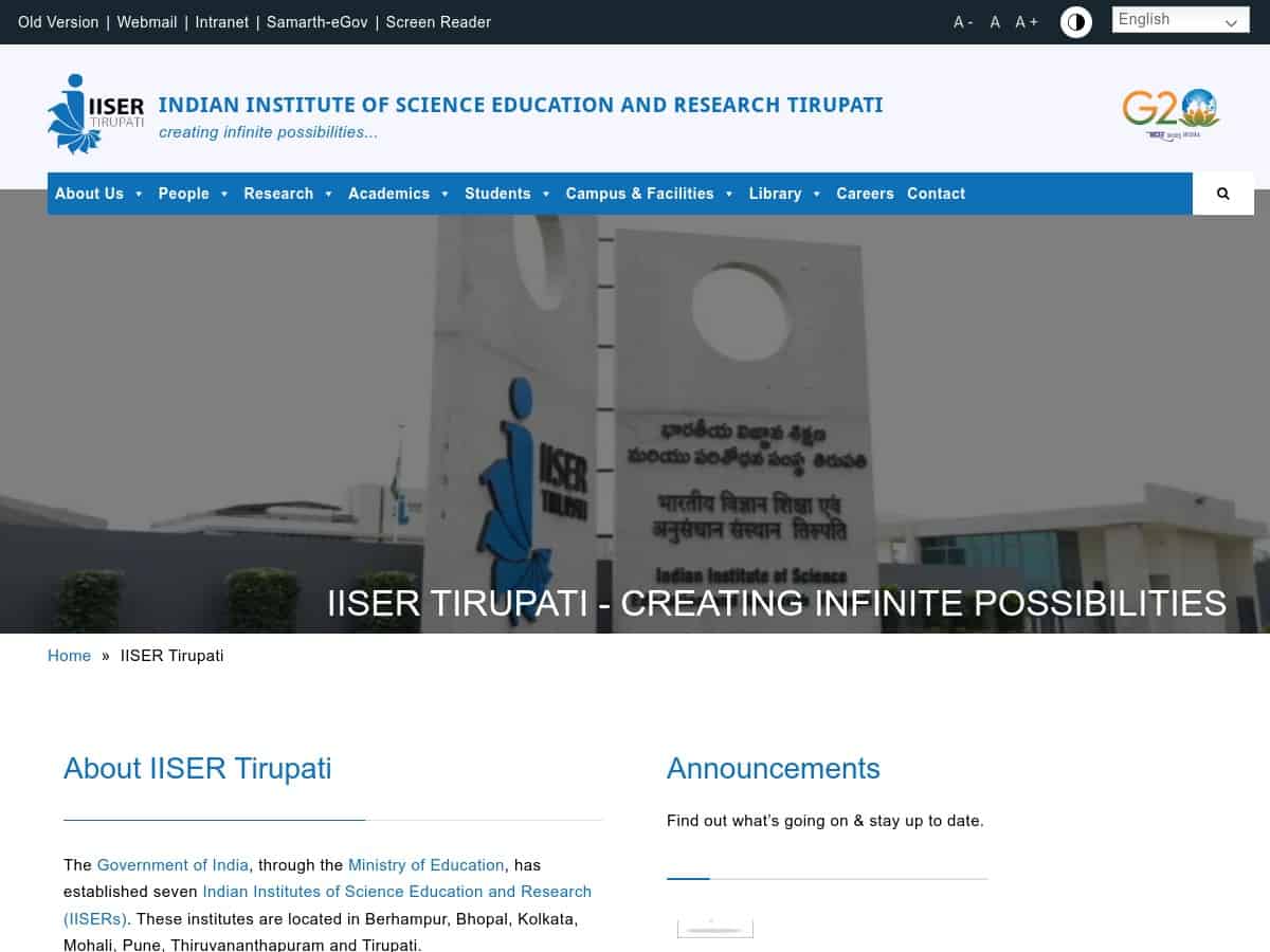 Indian Institute of Science Education and Research Tirupati (IISER Tirupati)