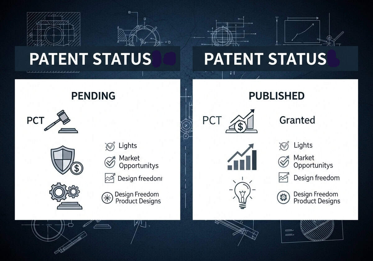 Infographic shows patent statuses to guide engineers and designers in innovation and legal strategy.
