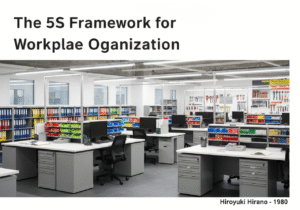 Organized office workspace demonstrating the 5S framework for efficiency in management.