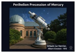 Astronomical observatory with telescope, illustrating perihelion precession in relativity.