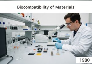 Researcher analyzing biocompatible materials for medical implants in a laboratory.
