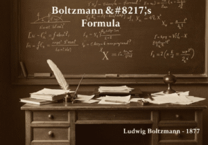 19th-century scientific office with Boltzmann's Entropy Formula and thermodynamic equations.