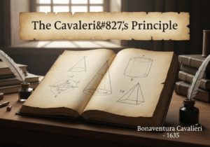 Mathematical derivation of Cavalieri's Principle with geometric shapes in a historical study setting.
