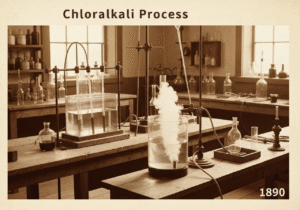 Electrolysis setup for chloralkali process in a vintage laboratory, chemical engineering.