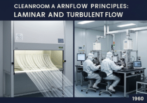 Cleanroom airflow systems demonstrating laminar and turbulent flow principles in semiconductor applications.