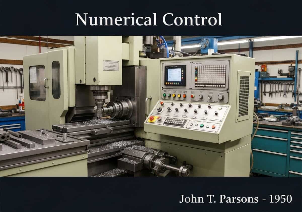 CNC machine with control panel in an automated manufacturing workshop.