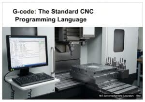 CNC machine with G-code programming in a modern workshop setting.