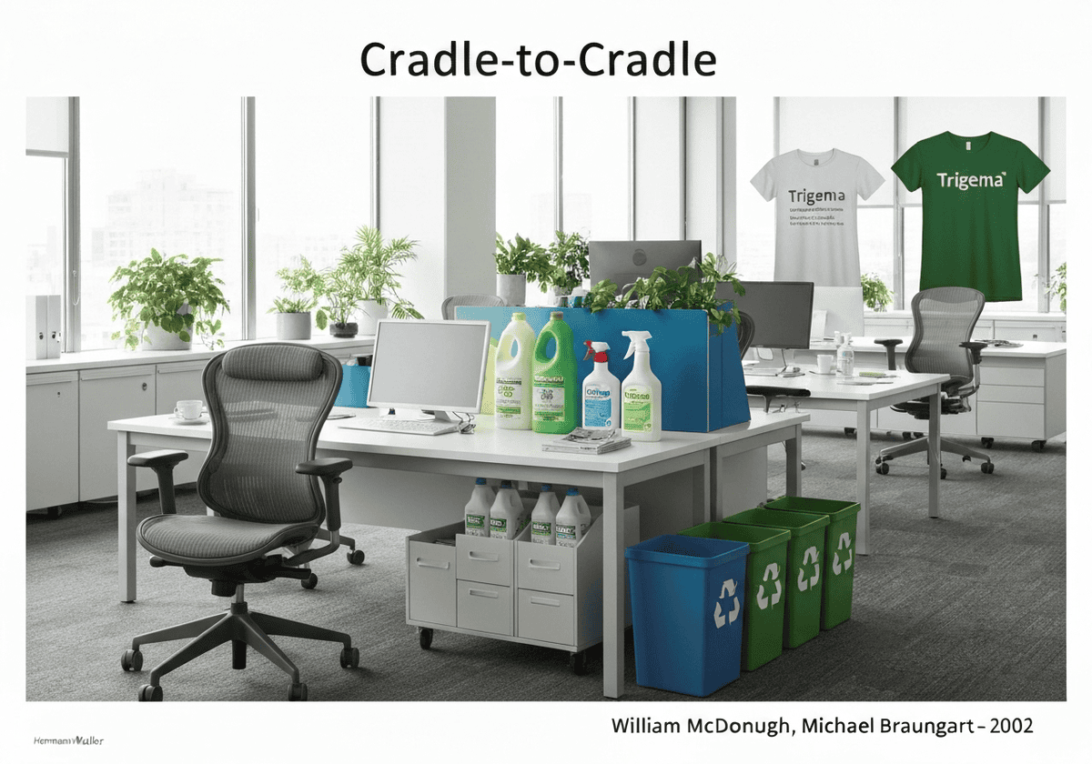 Bureau durable avec des produits certifiés Cradle-to-Cradle, y compris les chaises et les produits de nettoyage.