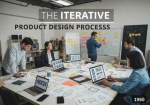 Modern design studio with industrial designers collaborating on product development.