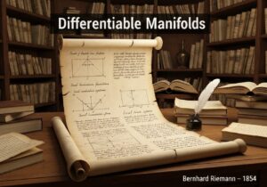 Parchment scroll detailing differentiable manifolds in a historical study room.