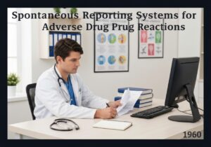 Healthcare professional entering data for adverse drug reactions in public health epidemiology.