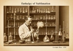 科学家在老式实验室测量升华，热力学研究。