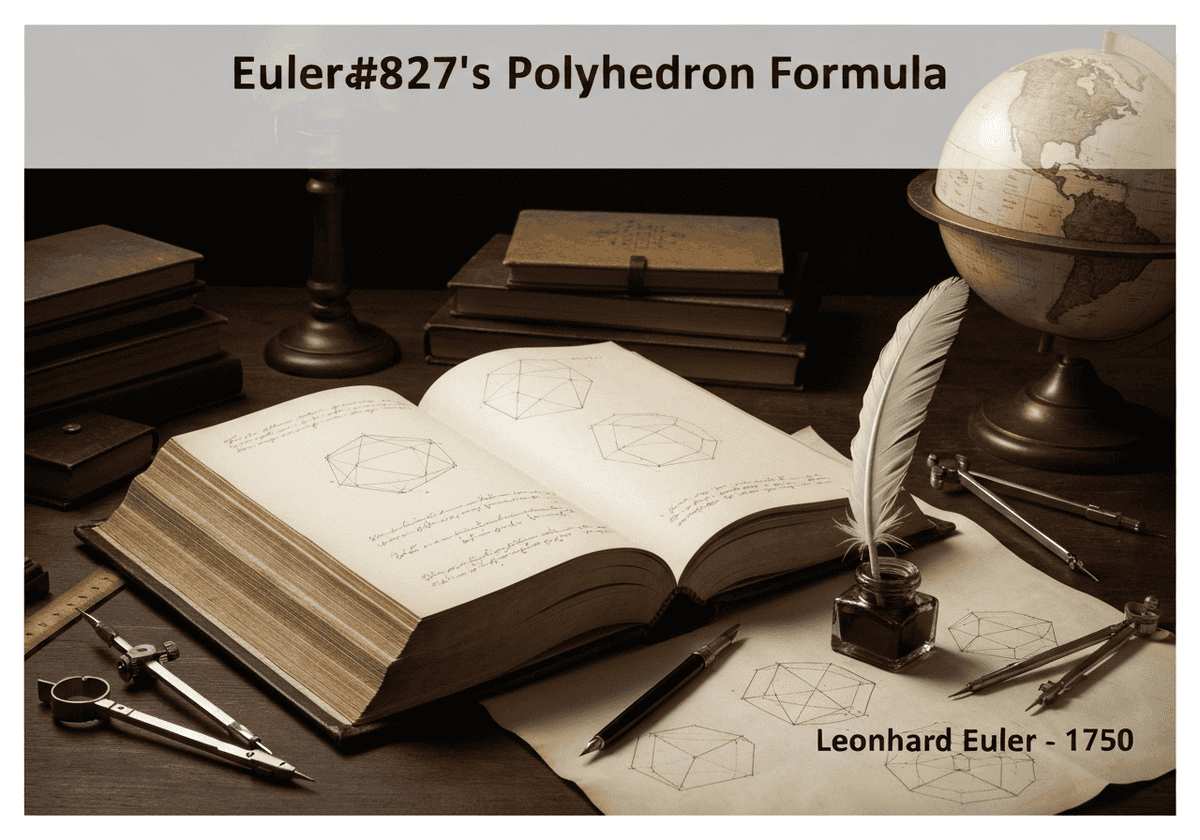مكتب عالم رياضيات عليه معادلة أويلر متعددة الأوجه وأدوات هندسية، القرن الثامن عشر.