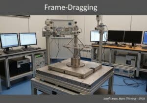 Laboratory gyroscope experiment demonstrating frame-dragging in relativity.