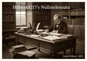 19th-century mathematician deriving Hilbert's Nullstellensatz in an academic setting.