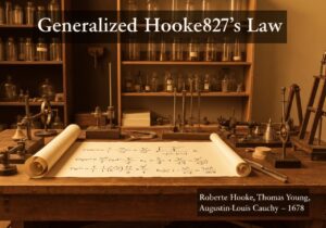 17th-century laboratory with tools for tensile testing and equations of Generalized Hooke's Law.