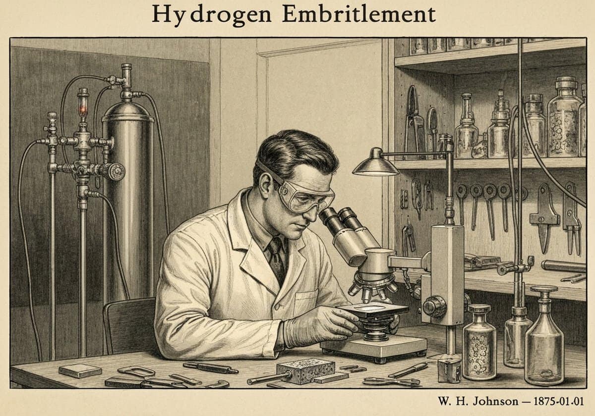 Metallurgist analyzing high-strength steel for hydrogen embrittlement in materials science.