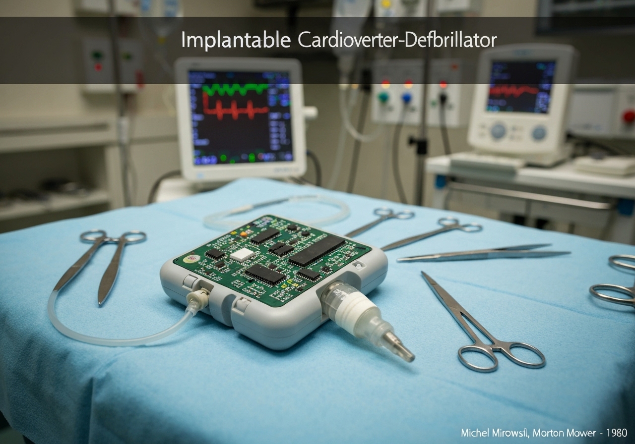 Implantable cardioverter-defibrillator device in a surgical setting, biomedical engineering.