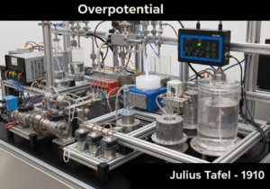 Industrial electrolyzer setup illustrating overpotential in electrochemistry.