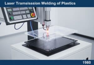 Laser transmission welding process of thermoplastic components in polymer technology.