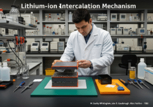 Lithium-ion battery disassembly process in electrochemistry laboratory.