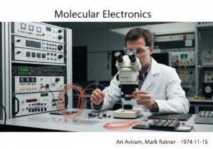 Molecular electronics components in a laboratory setting, including molecular wires and switches.