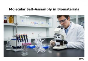 Laboratory scene demonstrating molecular self-assembly in biomaterials for biomedical applications.