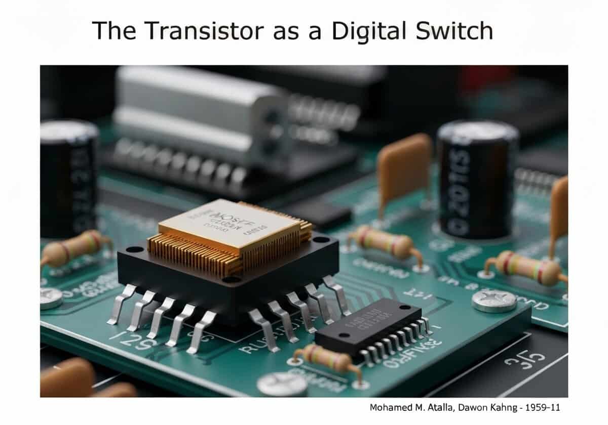 ترانزستور MOSFET على لوحة الدوائر الكهربائية في معمل الإلكترونيات.