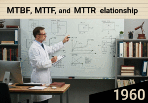 Systems engineer analyzing MTBF, MTTF, and MTTR in an engineering office.