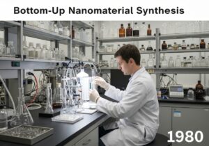 Scientist performing bottom-up synthesis of nanomaterials in a laboratory.