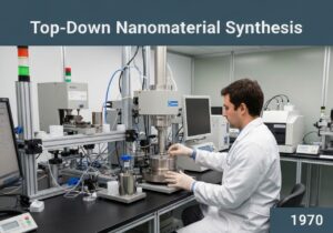 Researcher operating ball mill for top-down nanomaterial synthesis in a cleanroom.