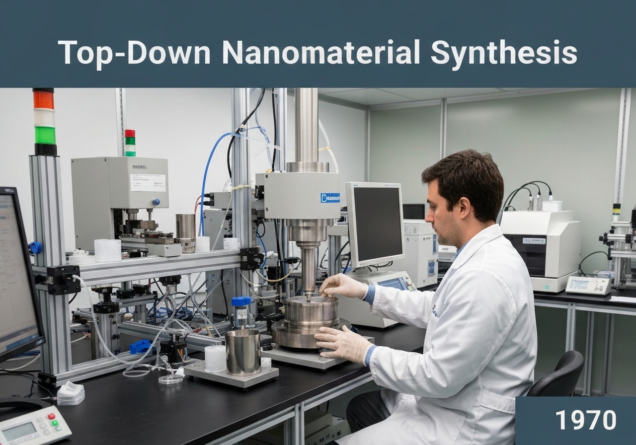 Researcher operating ball mill for top-down nanomaterial synthesis in a cleanroom.