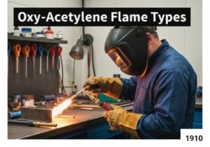 Oxy-acetylene welding process in mechanical engineering for steel fusion.