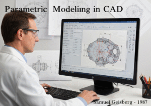 Mechanical engineer using CAD software for parametric modeling of engine components.