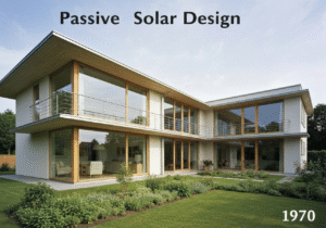 Residential building with passive solar design features like trombe walls and south-facing windows.