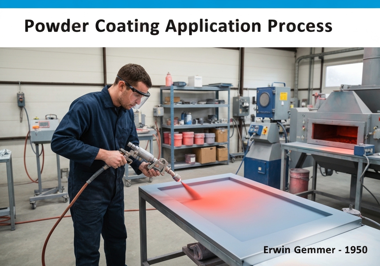 Powder coating application in polymer technology for industrial equipment.