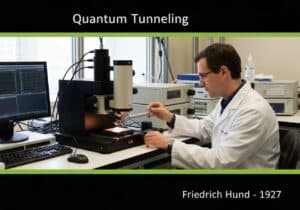Scanning tunneling microscope in a laboratory setting demonstrating quantum tunneling principles.
