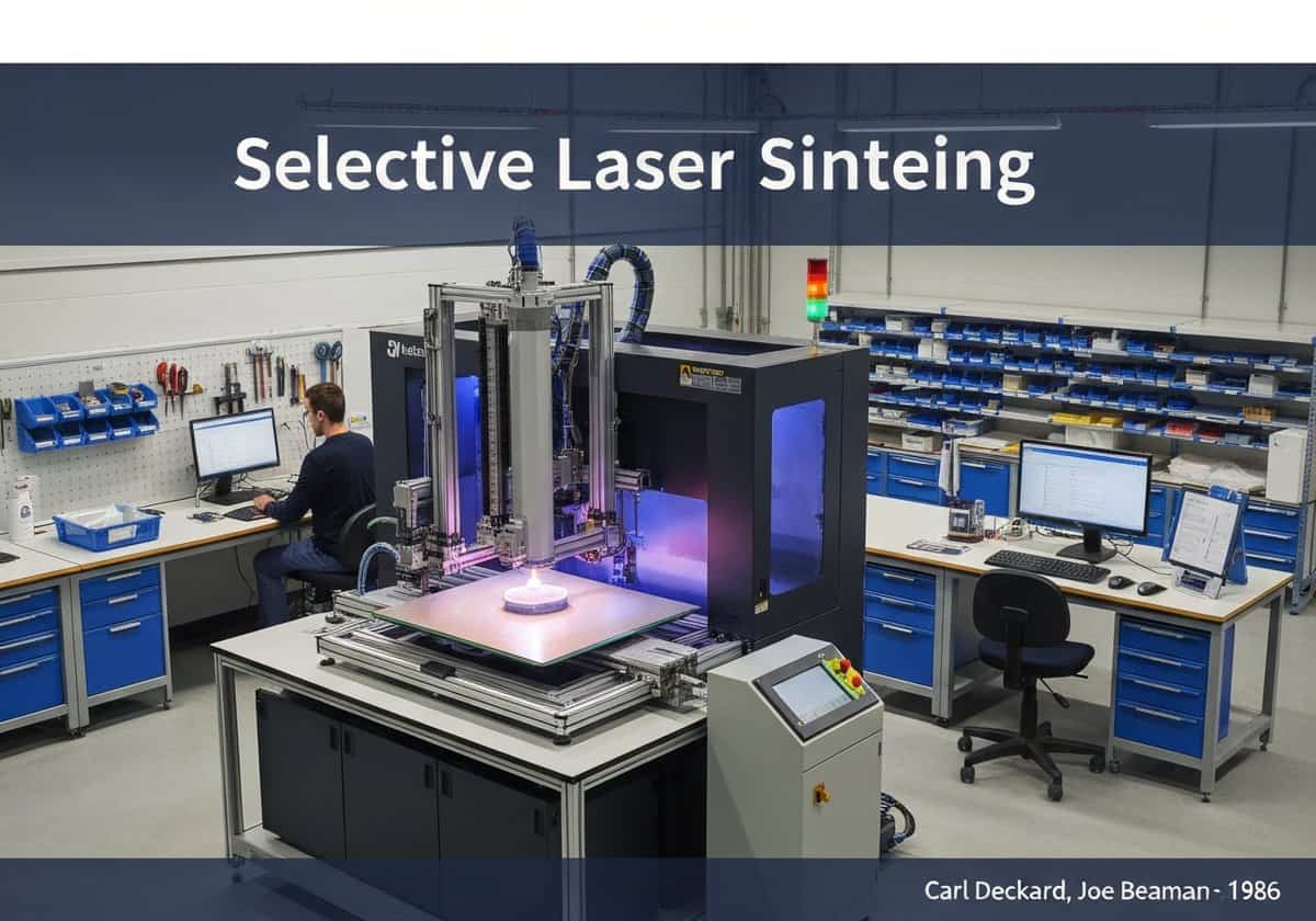 Selective Laser Sintering machine in an additive manufacturing facility.
