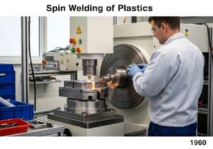 Spin welding machine used in polymer technology for thermoplastic joining.