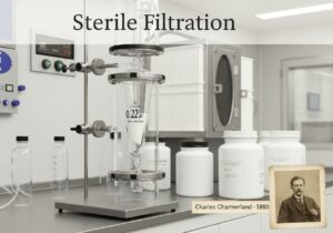 Sterile filtration apparatus for microbiological applications in a cleanroom setting.