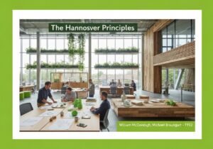 Architectural office demonstrating sustainable design principles from the Hannover Principles.