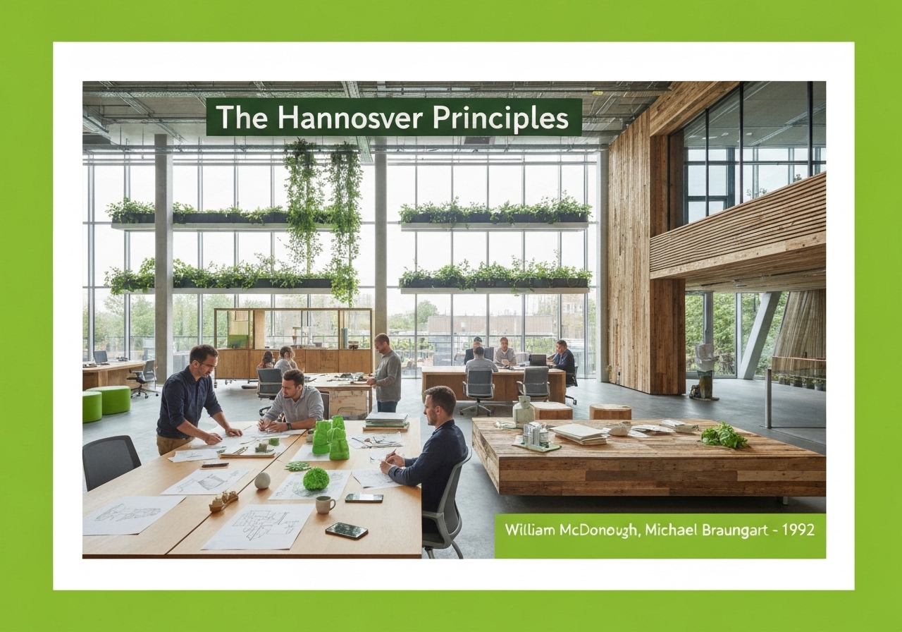 Architectural office demonstrating sustainable design principles from the Hannover Principles.