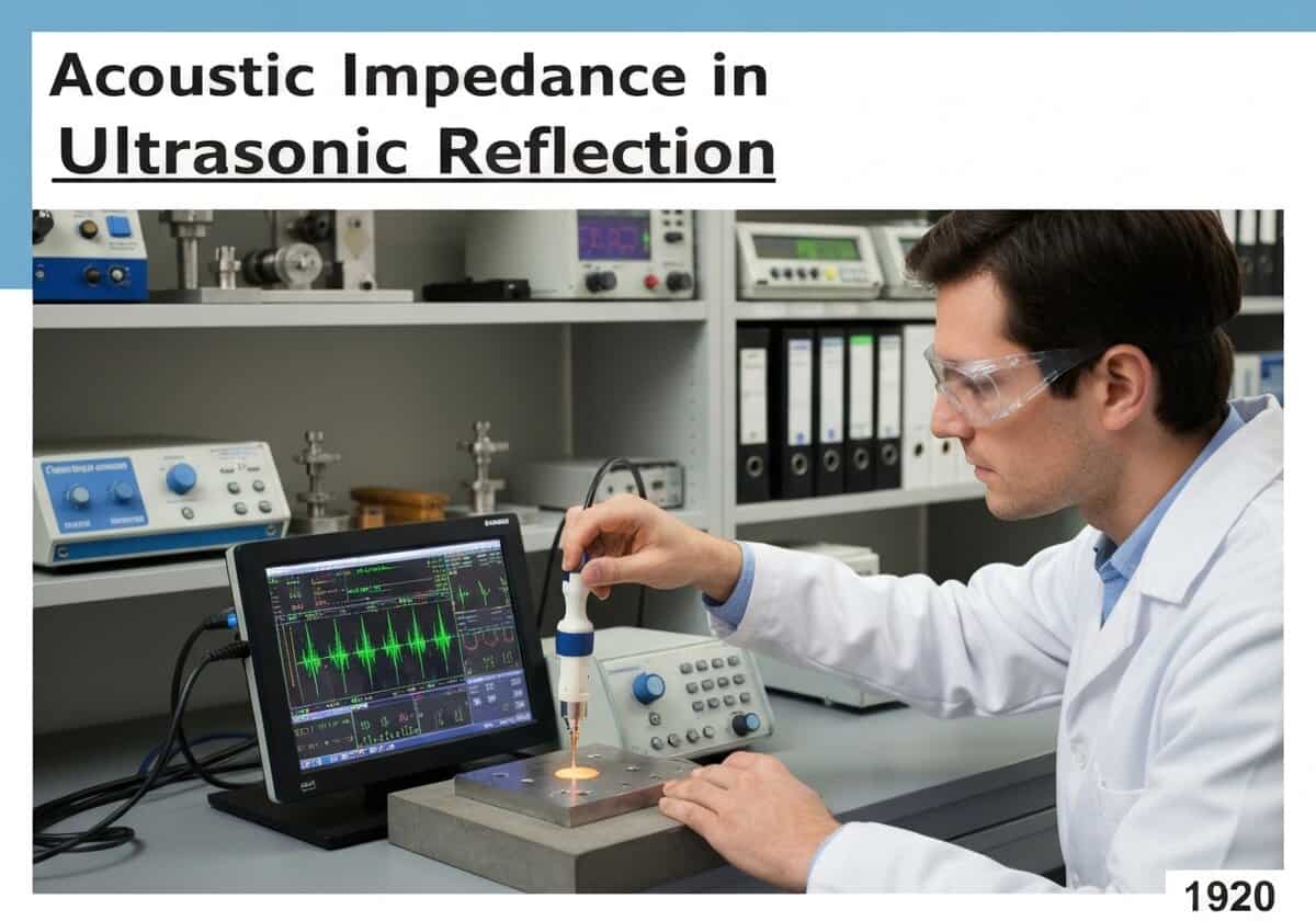 Scientist performing ultrasonic testing to measure acoustic impedance in a laboratory.