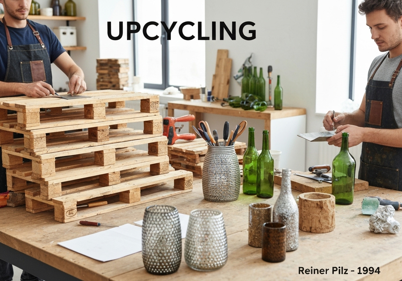 Artisans engaged in upcycling processes, transforming waste materials into valuable products.