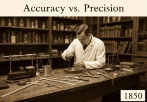 Precision measuring instruments in a 1850s laboratory for scientific experimentation.
