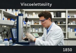 Researcher testing viscoelastic properties of synthetic polymer in a laboratory.