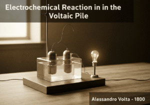 Voltaic pile demonstrating electrochemical reaction with zinc and copper electrodes.