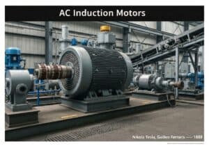 AC induction motor in industrial application with visible stator and rotor components.