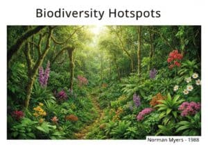 Exuberante punto caliente de biodiversidad con especies endémicas en un denso ecosistema forestal.