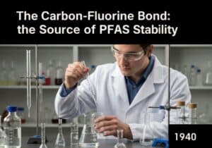 Chemist conducting experiment on PFAS in organic chemistry lab.